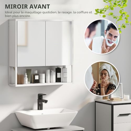 Armoire miroir murale salle de bain blanche HOMCOM