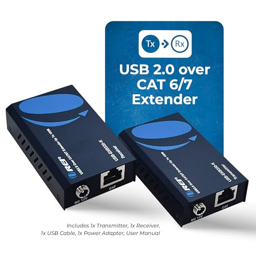 Image of OREI USB 2.0 Over Ethernet Cat5e /6 Extender LAN Upto 330 Feet - Extends 2 Ports USB-A Signal Over LAN Ethernet - Power Over Cable for Long Distance Extension Supports All Operating System | USB Extender Over CAT6, USB Extender Over Ethernet - 2 USB 2.0 Ports, No Drivers, Metal Housing, ESD Protection