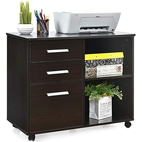 COSTWAY 3-Drawer Mobile File Cabinet with Shelves Cover