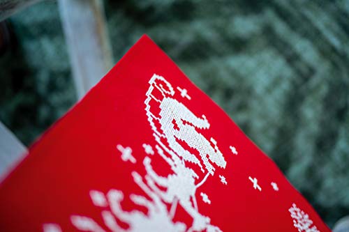 Image of Vervaco Embroidery Christmas Embroidery Kits Cross Stitch Table Runner DIY Set, Tablecloth to Embroider with Image on Cotton and Embroidery Thread, 12 x 42 Inches, Sleigh