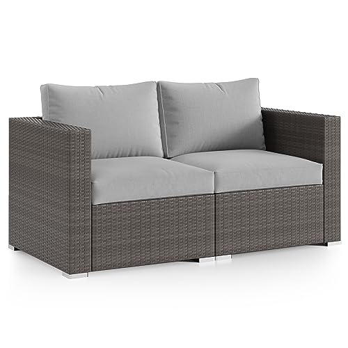 Wisteria Lane 2 Piece Outdoor Patio Furniture Sets, Wicker Patio Loveseat Sofa with Cushion, Outdoor Sectional Corner Sofa for Garden Backyard, Grey