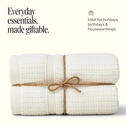 Image of Preston Lane Douro Washcloth Set - 2 Pack Luxury Cotton Towels, Ultra Soft & Absorbent, Quick-Dry Spa-Quality Bathroom Towels, Made in Portugal, Alabaster 12 x 12