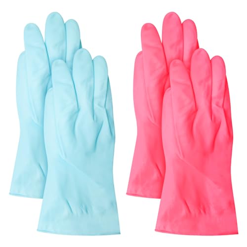 GLADFRESIT 2 Pairs Washing Up Gloves, Rubber Non-Slip Waterproof Cleaning Gloves with Cotton Lining, Durable Dishwashing Gloves for Kitchen