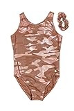 Destira Rose Gold Camo Y Back Gymnastics Leotard for Girls, Super Soft Lycra Athletic Wear, Child L (10)
