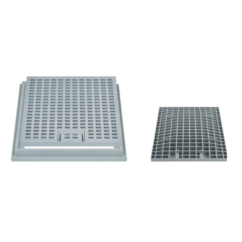 Caditoia griglia chiusino con grigliato e telaio in PP plastica pvc anti UV maniglia e maglia antitacco cm 65x65 esterno telaio 72x72