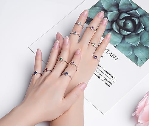 Birthstone Stackable Rings for Women: S925 Sterling Silver Stacking Ring Knuckle Ring with Oval Stone for Mom Wife Friends - Christmas Anniversary Birthday Jewelry Gifts3