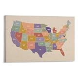 US State Abbreviation Chart in Alphabetical Order Poster (2) Canvas Print Wall Art Decoration Living Room Office Bedroom Aesthetic 18x12inch(45x30cm) Frame-style