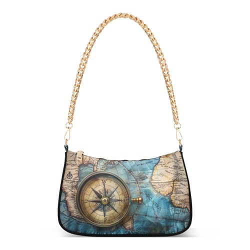 Vintage World Maps Shoulder Bag for Women, Handbag with Chain Strap, Soft Purse Tote Bag for Ladies