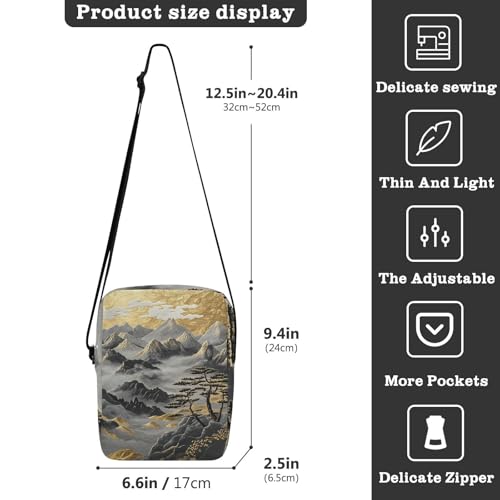 Black Gold Chinese Landscape messenger bags for women Crossbody Bags For Women Purse For Teens Adjustable Strap for work Casual3