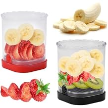 2 Pcs Fruit Slicer Cup, Strawberry Cutter Slicer Cup, Banana Egg Slicers Detachable Fruit with Push Plate, Strawberry Cutter Kitchen Gadget Black & Red