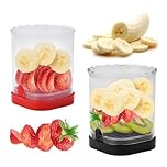 2 Pcs Fruit Slicer Cup, Strawberry Cutter Slicer Cup, Banana Egg Slicers Detachable Fruit with Push Plate, Strawberry Cutter Kitchen Gadget (Black & Red)