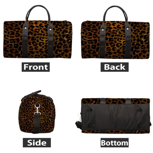 Leopard Print Gold Skin Travel Duffle Bag Sports Gym Bags for Women Men Weekender Overnight Bags Waterproof Carry On Tote Bag Workout Bag for Dance Swimming Yoga Hospital2
