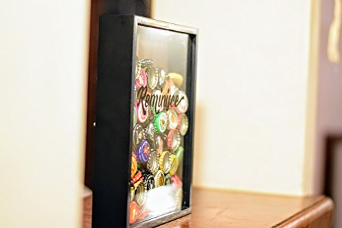 Shadow Box Display Case – Top Loading Black Wood Frame - Showcase Bottle Caps, Shells, Ticket Stubs, Airline Tickets, and More (Turquoise) - Thumbnail 2