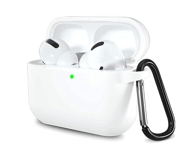 Image of PLUK Soft Silicone Case Cover Compatible with Apple AirPods Pro 3 (3rd Generation 2025) - Shockproof 360 Protective Skin,Full Protection with Hook & Keychain, Front LED Visible - Milky White