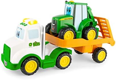 John Deere Lights & Sounds Farmin' Friends Hauling Set - Includes Toy Truck and Backhoe Tractor Toy Toys - Toddler Toys Ages 18 Months and Up