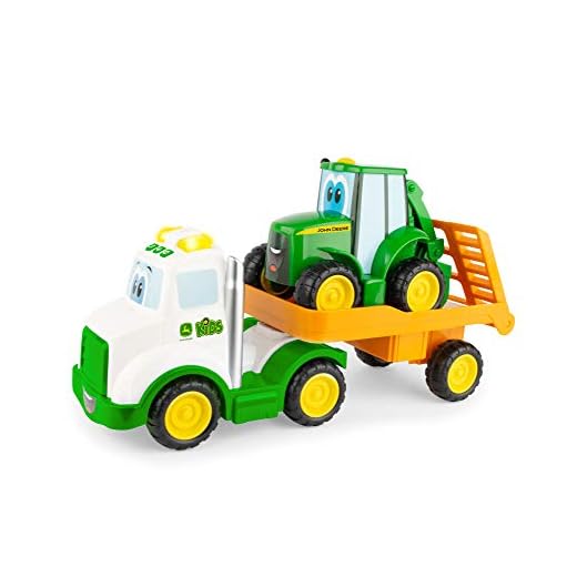 John Deere Lights & Sounds Farmin' Friends Hauling Set - Includes Toy Truck and Backhoe Tractor Toy Toys - Toddler Toys Ages 18 Months and Up