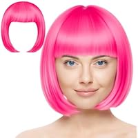 Aomig Peluca Rojo Rosa, 3pcs Recta Corta Peluca de Anime Cosplay