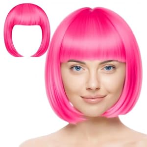 Aomig 3 Pack Short Rose Red Bob Wigs Set with 2 Wig Cap, Neon Fancy Dress Accessory Cosplay Party Wig, Synthetic Straight Wig for Daily Halloween
