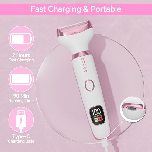 Electric Razor for Women, 4-in-1 Bikini Trimmer & Body Shaver for Nose Hair Face Eyebrow Arms Legs Armpit Underarm Pubic Area, Rechargeable Wet/Dry Painless Hair Removal - Image 5