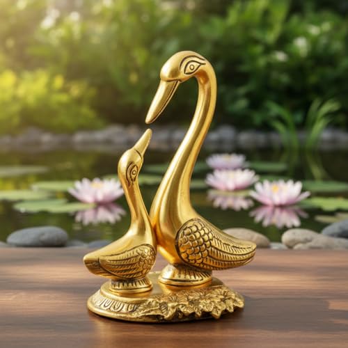 Image of Elegant Brass Swan /Duck Couple Decorative Showpiece - Handcrafted Love Birds for Home Decor & Gifting