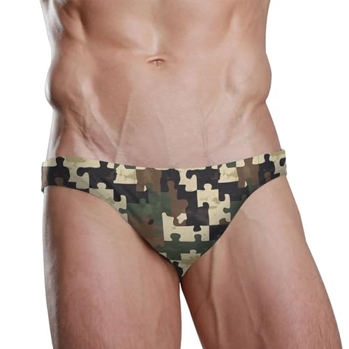 Green Camouflage Swim Briefs for Men Swimsuit Bikini Swimwear S B04050102