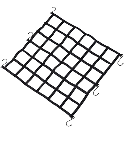 The First Flat Motorcycle Cargo Net, 15"x15" Bungee Net with 2"x2" Small Mesh and S Metal Hooks, Easy to Stretches to 32"x32", Perfect for Helmet, Luggage, Motorcycles, Bike, ATVs, Snowmobile (1 Pack)