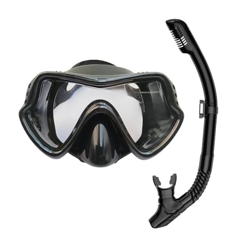 DancJulieシュノーケリング シュノーケル 3点セット ドライスノーケル 広い視野 強化ガラス 潜水眼鏡 防水 耐衝撃耐圧力 フィット感 シュノーケルマスク 潜水メガネ 着脱簡単 密閉性良好 男女兼用 初心者向け 収納袋 耳栓 (オールブラック) [