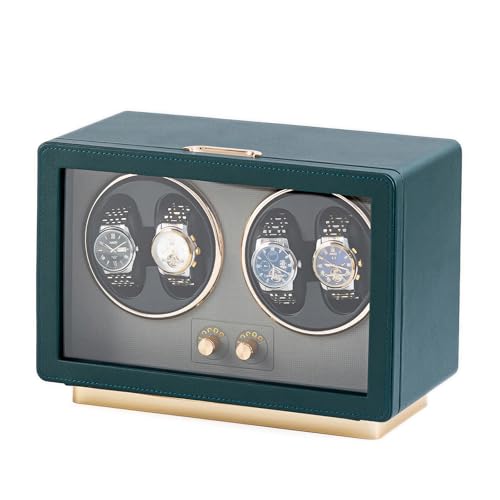 LIAN 4 Automatic Watch Winder Storage Case for Men Women Watches Japanese Quiet Motor LED Light Adjustable Watch Pillows Watch Winder Box Birthday Gift & Display Green