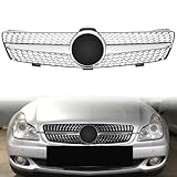 CLS Class Grill with 3D Emblem Front Grille for Mercedes Benz W219 CLS350 CLS500 CLS550 CLS63 AMG CLS55 AMG 2005 2006 2007 2008 Silver