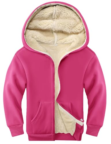Image of Kids Sherpa Lined Zip Up Hoodie Winter Warm Fleece Jacket 4-15Y