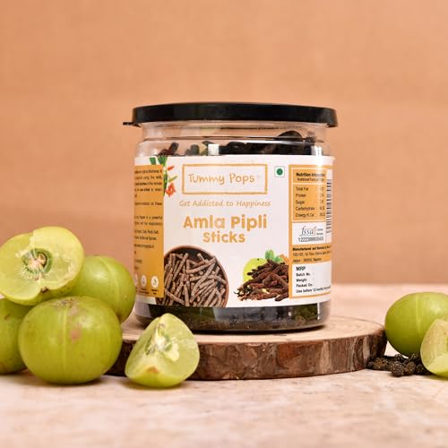 Image of Tummy Pops Pipli Long Pepper Churan Sticks - 250Gm Jar Handmade & Sun-Dried Chatpata Churan For Digestion Mouth Fresheners [Hygienically Prepared & Packed],Amla