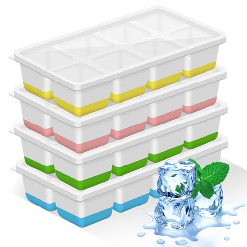 Grand Bac a Glacon,4 Pièces Moule à Glaçons,Bac à Glaçons en Silicone avec Couvercle pour Whisky,Cocktails,Bière,Vin,Boissons Réfrigérées,Sans BPA, Empilable...