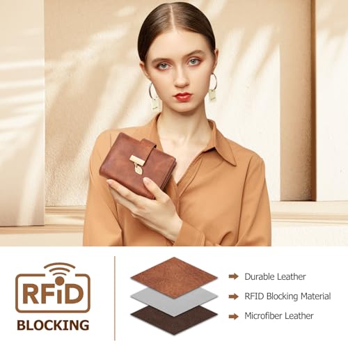 HUANLANG Small Wallets for Women Rfid Blocking Leather Bifold Credit Card Holder Ladies Wallet Zipper Pocket with ID Window4