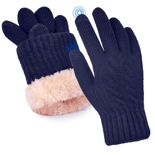 Mulor Gants en tricot pour femmes avec doublure en polaire, pour l'hiver, à manchons complets et compatibles avec les écrans tactiles