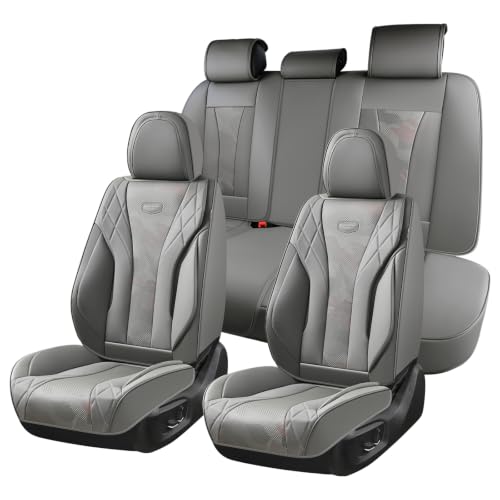 Image of Coverado Automotive Seat Covers Full Set, Car Nappa Leather Seat Covers Fullset, Gray Car Seat Covers, Breathable Car Seat Cushion Universal Fit Most Cars