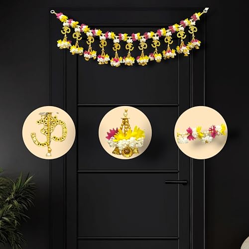Image of iHandikart Beads Toran for Door Hanging | 40 Inch, toran for Main Door and Entrance, Perfect for Diwali & Home Decoration, Decorative Artificial Floral & OM Hanging Toran for Pooja & Festive Decor