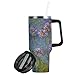 Stainless Steel Tumblers with Lid and Straws Claude Monet Agapanthus Anagoria Hot Coffee Cups for Car Leakproof Tumbler with Handle 40 Oz Insulated Water Bottles