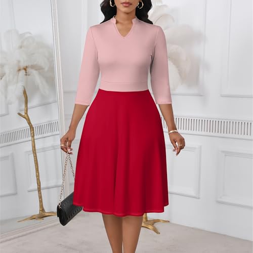 Image of PinkPatty Women's Casual A-line Midi Dresses 3 /4 Sleeve V Neck Fit and Flare Dress with Pockets