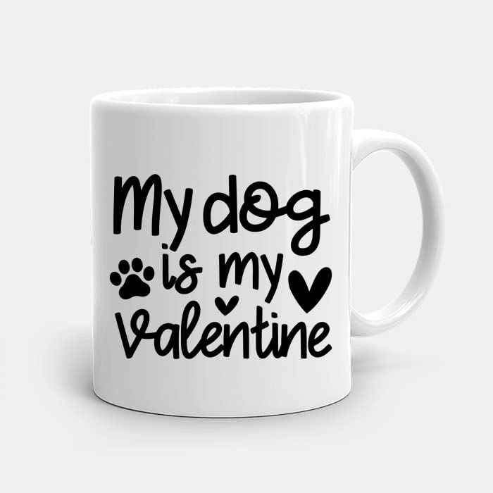 Misaavi My Dog is My Valentine Pet Lover Heart Doodle Funny Paws Arts 11oz White Ceramic Coffee Mug for Anyone.