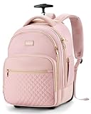 Arcoyard Small Rolling Backpack, 14.3 Inch Underseat Carry On Luggage With Wheels For Adults, Wheeled Backpack for Women, Travel Roller Bag, Pink