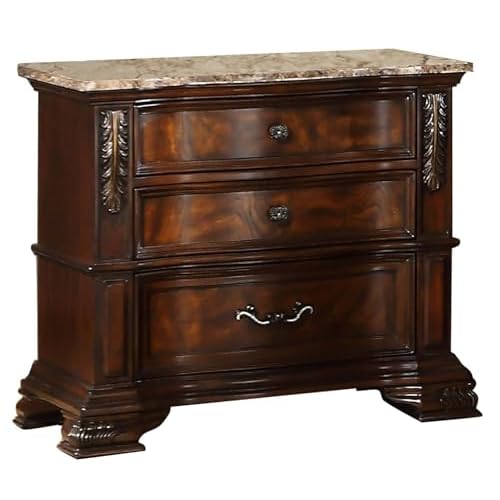 Elegant Cherry Wooden Nightstand with Marble Top