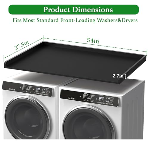 Image of Washer Dryer Countertop, 54 inch x 27.5 inch Laundry Countertop with Edge Rails, Black Wood Topper with Non-Slip Pad, Universal Fit Laundry Room Organization