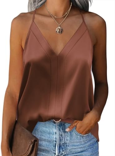 Zeagoo Womens Silk Satin Tank Tops V Neck Sleeveless Camisole Cam...