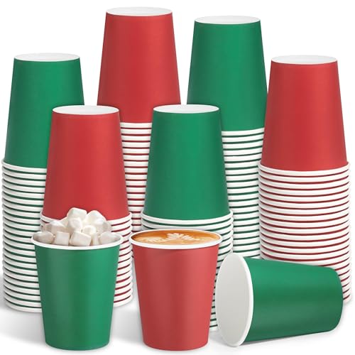 Kochorie 144 Pieces Christmas Paper Cups 9 Oz Disposable Coffee Paper Cups Holiday Party Cup Beverage Drinking Cup for Christmas, Wedding, Birthday, Party, DIY, and Picnic (Red, Green)