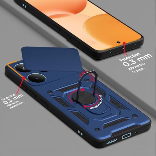 Image of Pikkme Back Cover for Realme P4 Pro 5G | D10 Tough Armor | 360 Protection Case | Sliding Camera Shield Cover & Ring Holder Stand Bumper Case (Blue)