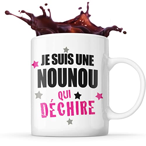 Mug Nounou Cadeau « Je suis une nounou qui déchire » | Résistant au Lave-Vaisselle et Micro-Ondes | Hauteur : 9,7 cm – Diamètre : 8,2 cm | Capacité 325 ML |...