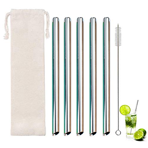 Strohhalme Edelstahl 5 Stück Strohhalme Wiederverwendbar Trinkhalme Edelstahl Strohhalm Set Metall Strohhalm Mit Reinigungsbürsten und Eco Beutel für Smoothie Milchshake Cocktail Heißgetränk Cover