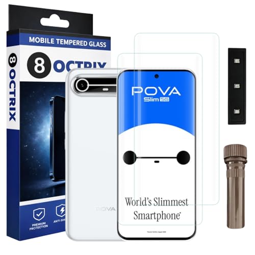 Image of Curved UV Tempered Glass Screen Protector for Tecno Pova Slim 5G | Transparent | Pack of 2 | Full Screen Coverage with UV Installation Kit