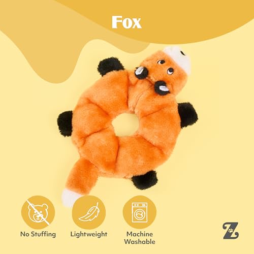 ZippyPaws Loopy - No Stuffing Dog Toys to Keep Them Busy, for Small, Medium, & Large Dogs, Squeaky Pet Toy for Boredom, Unstuffed Chew Toy, Soft Plush Puppy Products, Fox - 10\"