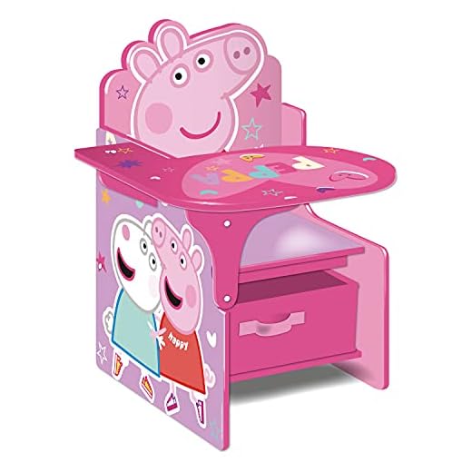 ARDITEX Silla Pupitre Infantil de Peppa Pig con Cesta de Almacenaje, Silla con Mesa Lateral de Madera y Contenedor Textil con Asa para Guardar Cosas, 52 x 60 x 50 cm, Rosa